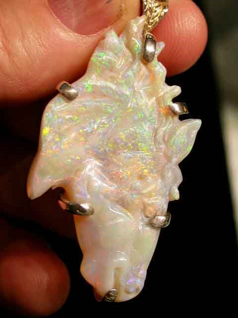 Horse head carved from Grasshopper opal
